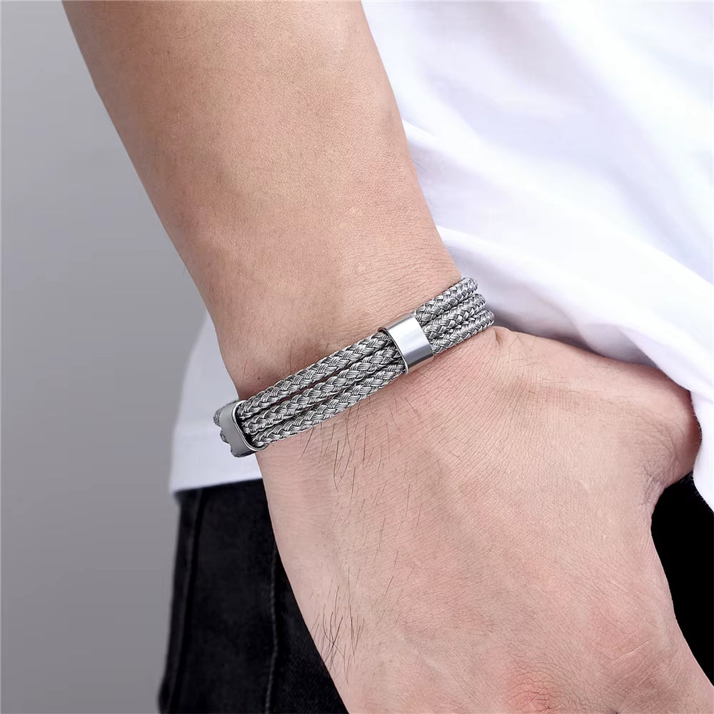 Fashion New Charm Magnetic Multi Color Men Stainless Steel Bracelet & Steel Wire Braided Bracelet Trendy Unisex Jewelry Pulseira