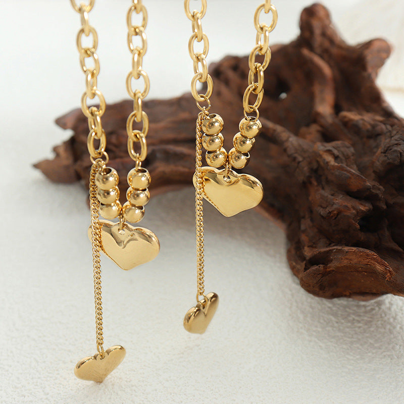 Non-Fading Clavicle Chain Titanium Steel 18K Gold Love Pendant Necklace