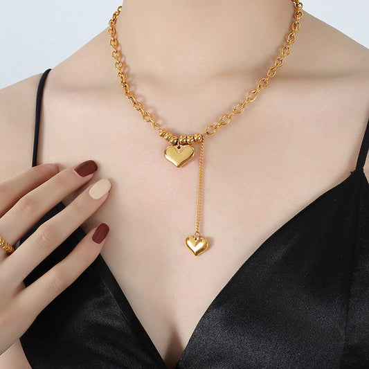 Non-Fading Clavicle Chain Titanium Steel 18K Gold Love Pendant Necklace